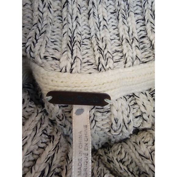 Free People Sweater Small Marled Ivory Combo Twisted Cable T-Neck Long Sleeves - Picture 9 of 12